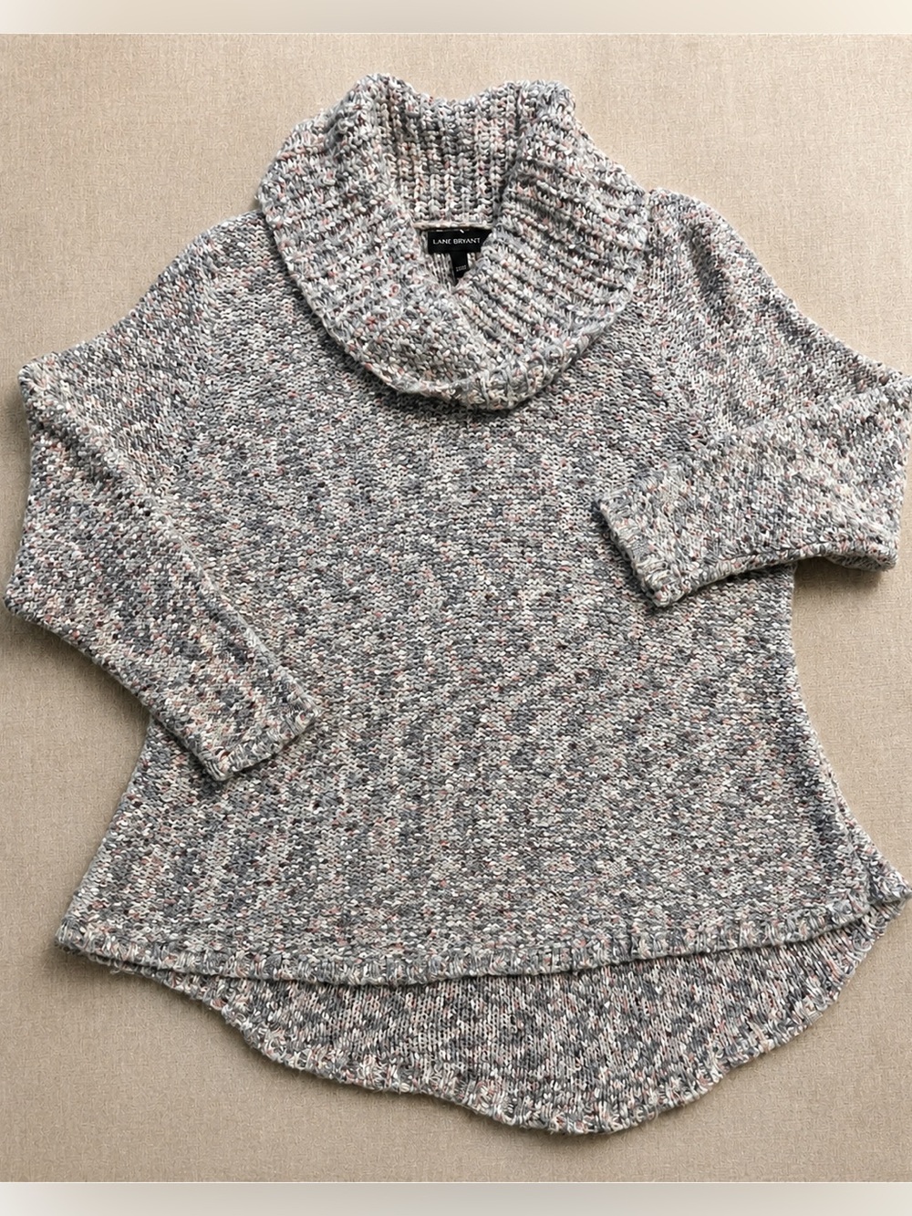 Lane Bryant Plus 22/24 Speckled Cowl Neck High Low Knit Sweater